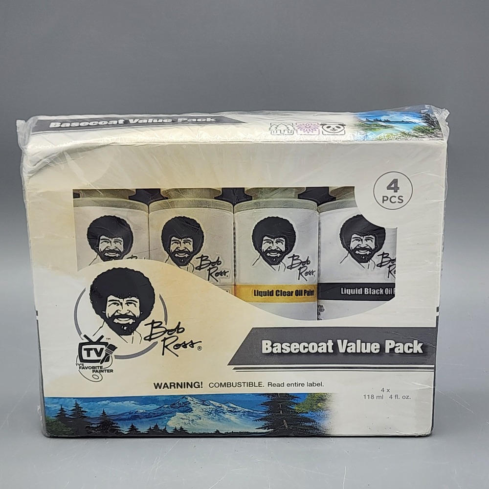 Bob Ross Basecoat Value Pack White Black Clear Cleaner 752006240 4pc Oil Paint